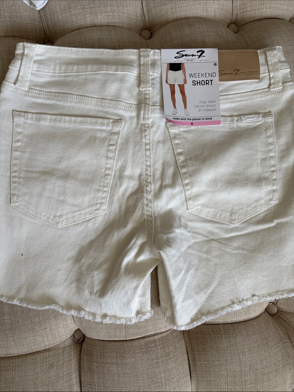 Seven7 Cream Denim Weekend Shorts with Raw Hem
